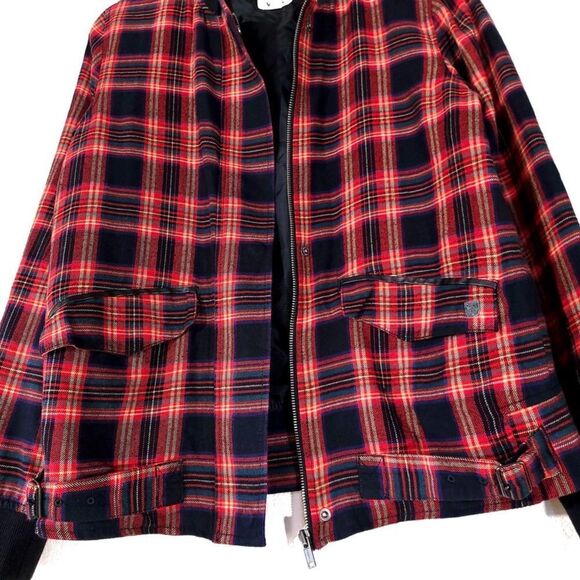 VANS Velouria Zip Up Bomber Jacket in Red Black Plaid 90s Grunge Punk Medium y2k - Picture 5 of 12